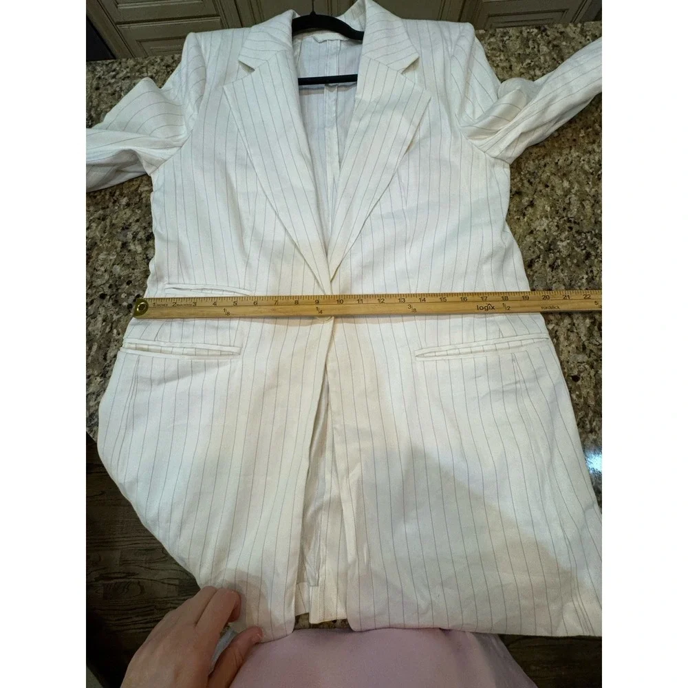 Banana Republic Relaxed Fit Pinstripe Linen Blazer Size 14 Tall 90's